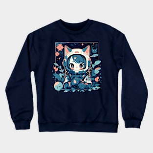 Cute Anime Space Cat Girl Crewneck Sweatshirt